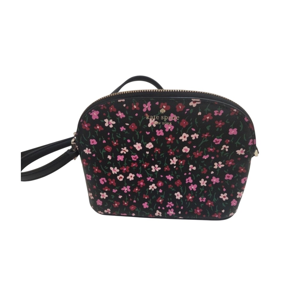 Kate Spade New York Black Floral Saffiano Leather Dome Crossbody Bag Small